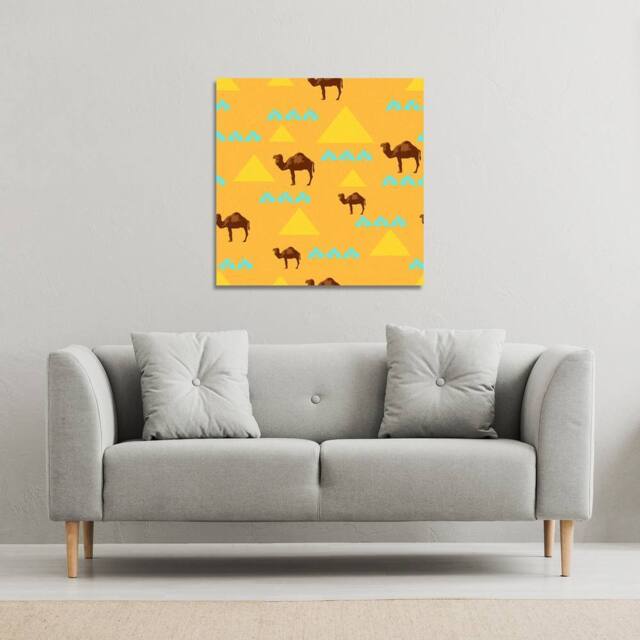 Benjamin Tate Design Camels & Pyramids (Canvas Print) / 90 x 90 x 4cm in Natural - Size: 90 x 90 x 4 cm - image 1