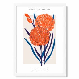 ARTZE Blue & Orange Allium Flower Market Exhibition Framed Print SIZE: A3 with White Frame - Size: A4 - thumbnail 1