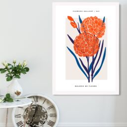 ARTZE Blue & Orange Allium Flower Market Exhibition Framed Print SIZE: A3 with White Frame - Size: A4 - thumbnail 2