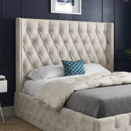 KDMD Turin Straight Winged Upholstered Soft Velvet Cream Bed Frame - Size: Double - thumbnail 2