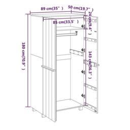 Berkfield Home Wardrobe HAMAR Honey Brown 89x50x180 cm Solid Wood Pine in Light Beige - Size: 89 x 50 x 180 cm - thumbnail 8