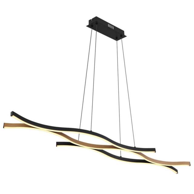 Netlighting Geronimo Pendant Ceiling Light Matt Black Wood Effect 3x LED 3000K - image 1