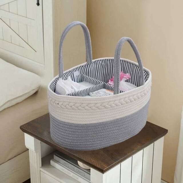 SPETLEK Diaper Caddy Organizer Cotton Rope GREY - Size: Large - image 1