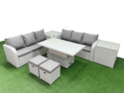 Fimous Outdoor Garden Furniture Sets 8 Seater Wicker Rattan Furniture Sofa Sets w/ Adjustable Lifting Dining or Coffee Table high Back Lounge Sofa - thumbnail 1