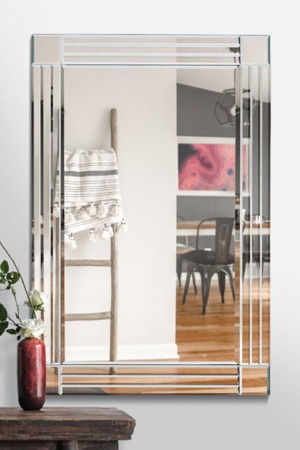 MirrorOutlet 'Milton' All Glass Bevelled Square Corner Wall Mirror 100 x 70 CM in Clear - image 1