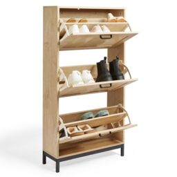 VonHaus 3 Tier Drawer Rattan Hallway Shoe Storage Cabinet in Natural - thumbnail 2