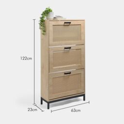 VonHaus 3 Tier Drawer Rattan Hallway Shoe Storage Cabinet in Natural - thumbnail 9