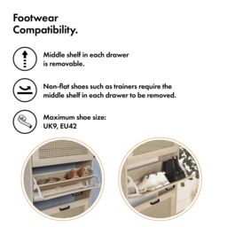 VonHaus 3 Tier Drawer Rattan Hallway Shoe Storage Cabinet in Natural - thumbnail 4