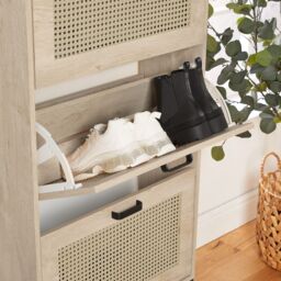 VonHaus 3 Tier Drawer Rattan Hallway Shoe Storage Cabinet in Natural - thumbnail 3