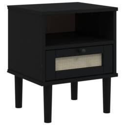 Berkfield Home Bedside Cabinet SENJA Rattan Look Black 40x35x48 cm Solid Wood Pine - Size: 40 x 35 x 48 cm - thumbnail 2