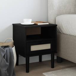 Berkfield Home Bedside Cabinet SENJA Rattan Look Black 40x35x48 cm Solid Wood Pine - Size: 40 x 35 x 48 cm