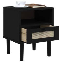Berkfield Home Bedside Cabinet SENJA Rattan Look Black 40x35x48 cm Solid Wood Pine - Size: 40 x 35 x 48 cm - thumbnail 4