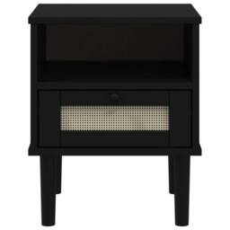 Berkfield Home Bedside Cabinet SENJA Rattan Look Black 40x35x48 cm Solid Wood Pine - Size: 40 x 35 x 48 cm - thumbnail 6