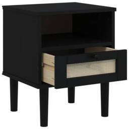 Berkfield Home Bedside Cabinet SENJA Rattan Look Black 40x35x48 cm Solid Wood Pine - Size: 40 x 35 x 48 cm - thumbnail 5