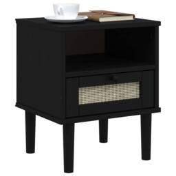 Berkfield Home Bedside Cabinet SENJA Rattan Look Black 40x35x48 cm Solid Wood Pine - Size: 40 x 35 x 48 cm - thumbnail 3