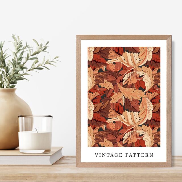 ARTZE William Morris Acanthus in Orange Art Print / Oak Frame / SIZE: A2 - Size: A3 - image 1