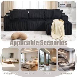 Direct Wicker Modular Sectional Sofa, L Shaped Comfy Cloud Couch in Black - Size: 3 Seater - thumbnail 5
