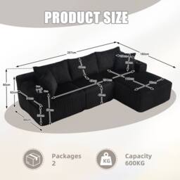 Direct Wicker Modular Sectional Sofa, L Shaped Comfy Cloud Couch in Black - Size: 3 Seater - thumbnail 6