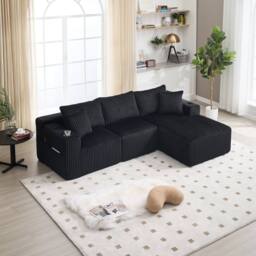 Direct Wicker Modular Sectional Sofa, L Shaped Comfy Cloud Couch in Black - Size: 3 Seater - thumbnail 7