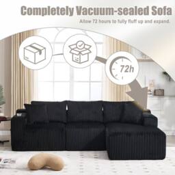 Direct Wicker Modular Sectional Sofa, L Shaped Comfy Cloud Couch in Black - Size: 3 Seater - thumbnail 2