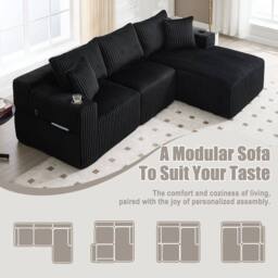 Direct Wicker Modular Sectional Sofa, L Shaped Comfy Cloud Couch in Black - Size: 3 Seater - thumbnail 4