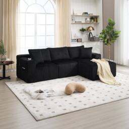 Direct Wicker Modular Sectional Sofa, L Shaped Comfy Cloud Couch in Black - Size: 3 Seater