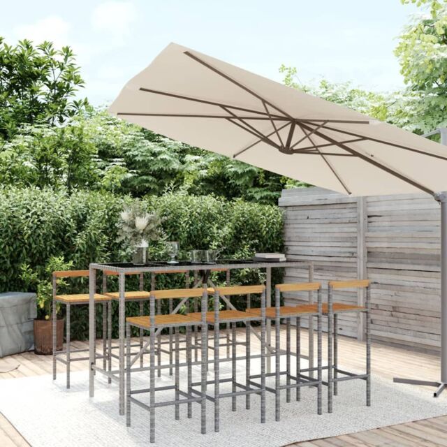 Berkfield Home 9 Piece Garden Bar Set Grey Poly Rattan& Solid Wood Acacia - image 1