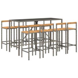 Berkfield Home 9 Piece Garden Bar Set Grey Poly Rattan& Solid Wood Acacia - thumbnail 3