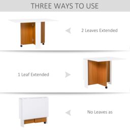 HOMCOM Folding Dining Table Mobile Writing Desk Workstation Casters Teak in White - thumbnail 5