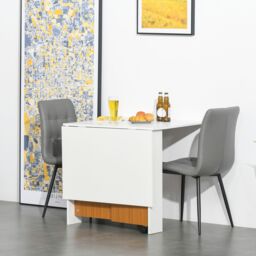 HOMCOM Folding Dining Table Mobile Writing Desk Workstation Casters Teak in White
