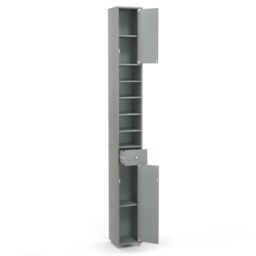 Gymax Slim Bathroom Tall Cabinet Narrow Linen Tower With 2 Door & 1 Drawer in Grey - thumbnail 3