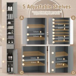 Gymax Slim Bathroom Tall Cabinet Narrow Linen Tower With 2 Door & 1 Drawer in Grey - thumbnail 5