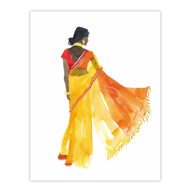 "Artery8 Woman in Orange Yellow Saree Hindu Muslim Skirt Wall Art Print - Size: W18"" x H24""" - image 1