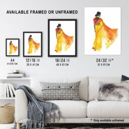"Artery8 Woman in Orange Yellow Saree Hindu Muslim Skirt Wall Art Print - Size: W18"" x H24""" - thumbnail 3