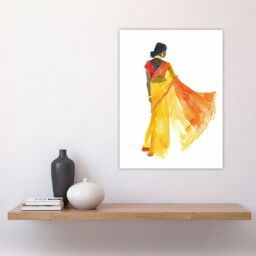 "Artery8 Woman in Orange Yellow Saree Hindu Muslim Skirt Wall Art Print - Size: W18"" x H24""" - thumbnail 4
