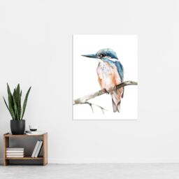 "Artery8 Blue Kingfisher Bird Modern Watercolour Simple Wall Art Print in White - Size: W12"" x H16""" - thumbnail 4