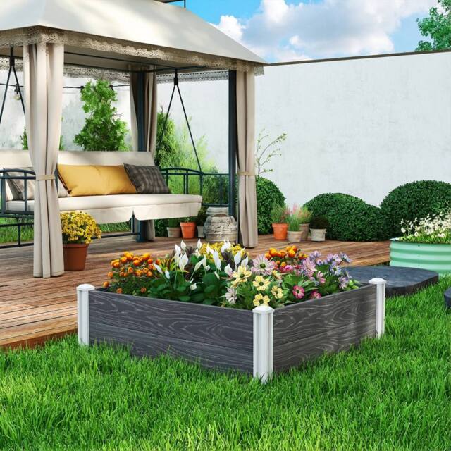 OUTSUNNY Vinyl Raised Garden Bed Kit, 3 x 3 x 1ft Modular Garden Box in Dark Grey - image 1