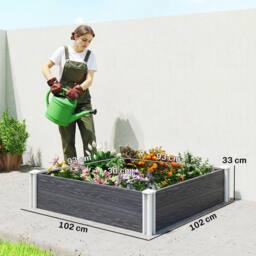 OUTSUNNY Vinyl Raised Garden Bed Kit, 3 x 3 x 1ft Modular Garden Box in Dark Grey - thumbnail 3