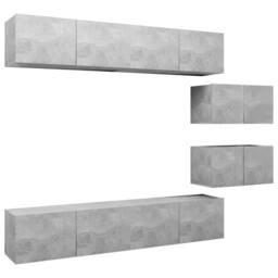 Berkfield Home 6 Piece TV Cabinet Set Concrete Grey Engineered Wood - thumbnail 1