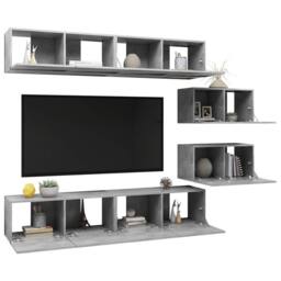 Berkfield Home 6 Piece TV Cabinet Set Concrete Grey Engineered Wood - thumbnail 3