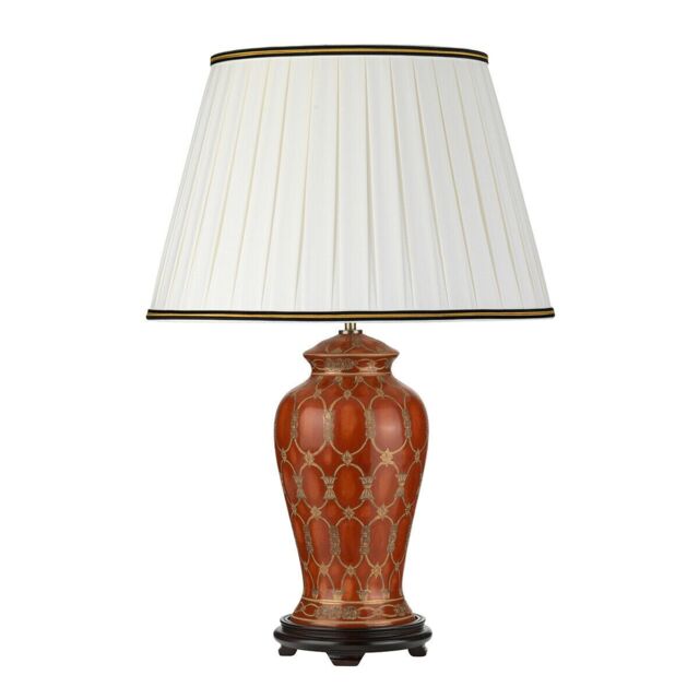 Loops Table Lamp Ivory with Black & Gold trim Shade Terracotta LED E27 60W Bulb