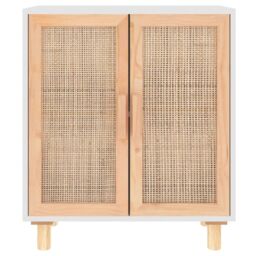 Berkfield Home Sideboard White 60x30x70 cm Solid Wood Pine & Natural Rattan - Size: 60 x 30 x 70 cm - thumbnail 4