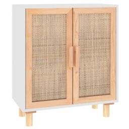 Berkfield Home Sideboard White 60x30x70 cm Solid Wood Pine & Natural Rattan - Size: 60 x 30 x 70 cm - thumbnail 2