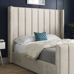 Casani Romano Straight Winged Upholstered Soft Velvet Bed Frame in Cream - Size: Super King - thumbnail 2
