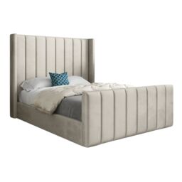Casani Romano Straight Winged Upholstered Soft Velvet Bed Frame in Cream - Size: Super King - thumbnail 5