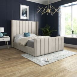 Casani Romano Straight Winged Upholstered Soft Velvet Bed Frame in Cream - Size: Super King - thumbnail 1