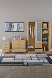 Home Discount Vida Designs 3Pc Bedroom Set 3Bedside, 4 Drawer Chest, Mirror Wardrobe in Brown - thumbnail 3