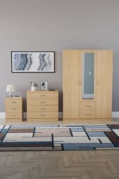 Home Discount Vida Designs 3Pc Bedroom Set 3Bedside, 4 Drawer Chest, Mirror Wardrobe in Brown - thumbnail 4