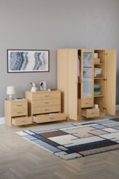 Home Discount Vida Designs 3Pc Bedroom Set 3Bedside, 4 Drawer Chest, Mirror Wardrobe in Brown - thumbnail 2