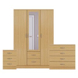 Home Discount Vida Designs 3Pc Bedroom Set 3Bedside, 4 Drawer Chest, Mirror Wardrobe in Brown - thumbnail 8